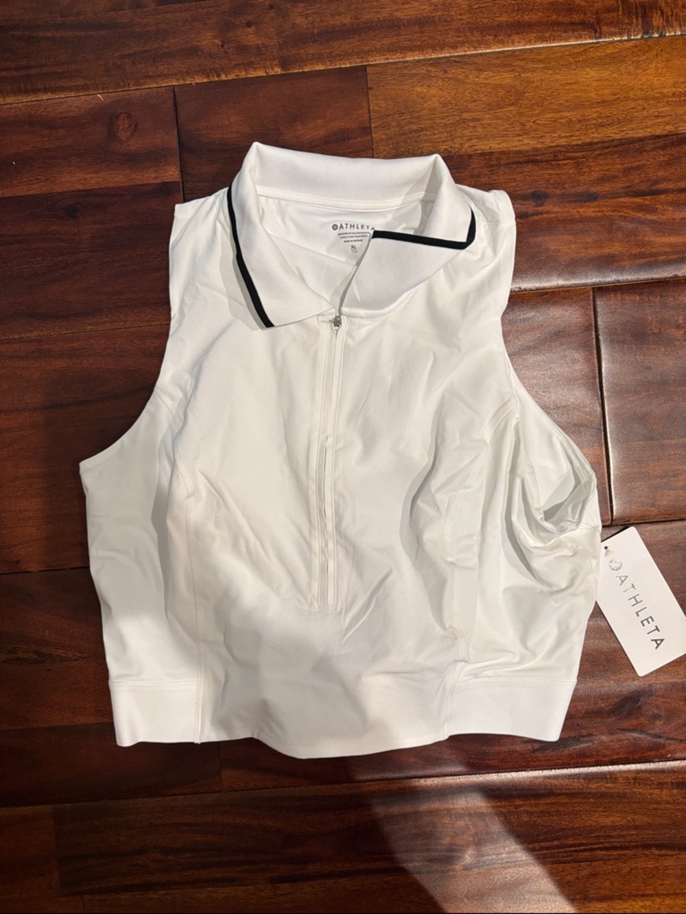 Athleta White Sleeveless Zip Polo Tank with Black Trim